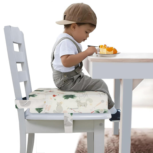Toddler Booster Seat for Dining Table, Portable Booster Seat for Kitchen Chair, 4 Inch High-Density Foam Cushion with Adjustable Safety Straps and Non-Slip Bottom, Perfect for Kids Travel and Daily