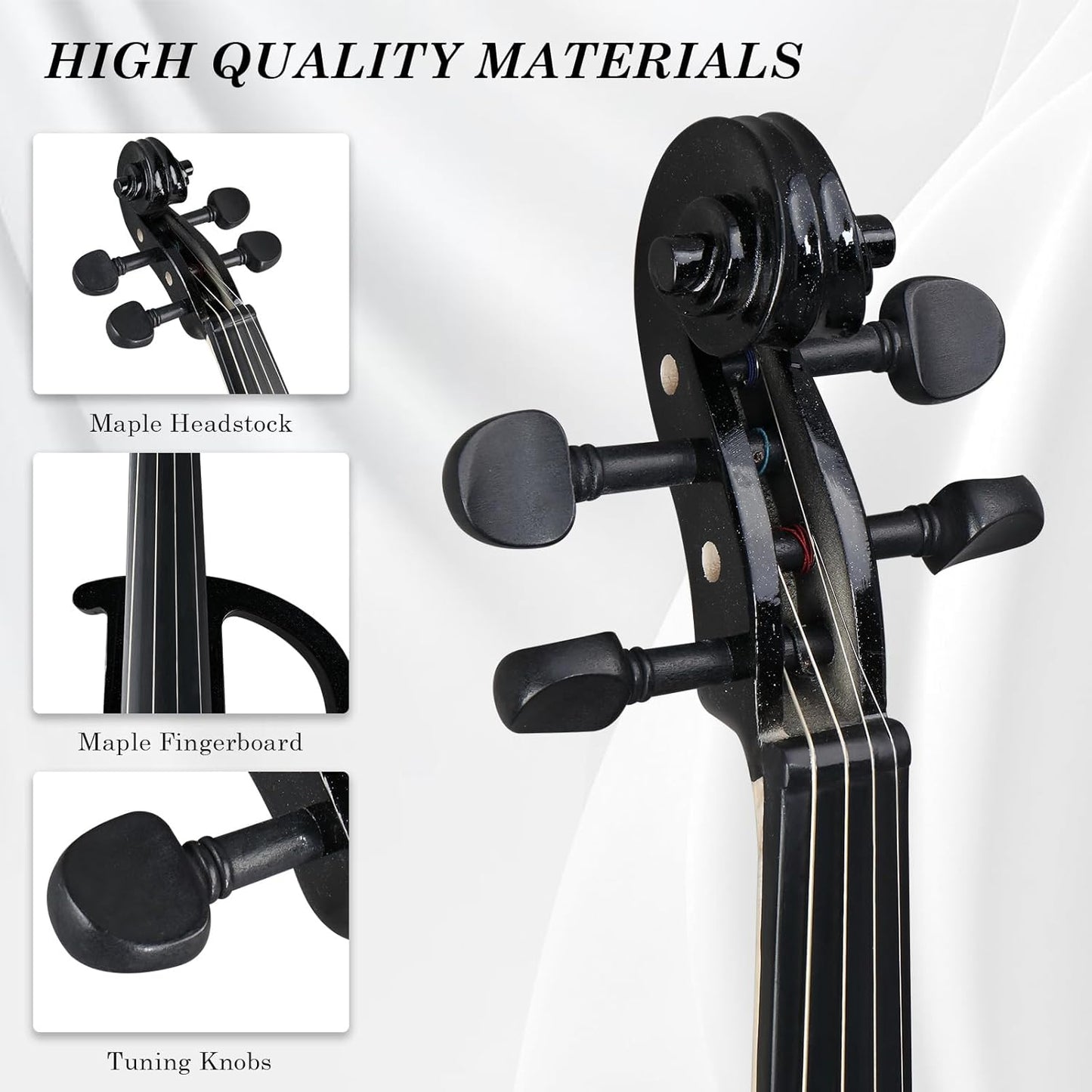 Ktaxon Full Size Electric Violin, 4/4 Acoustic Silent Electric Violin for Beginner Adults Teens with Ebony Fittings, Case, Bow, Headphone, Rosin and Extra String (Black)