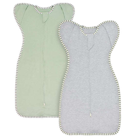 Transition Swaddle 3-6 Months Baby Sleep Sack Arms up Swaddle 2-Way Zipper 100% Cotton Arms in/Out, 0.8 Tog Baby Transitional Swaddle Sack for Boy Girl, 2-Pack (Medium 14-20lbs)