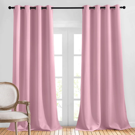NICETOWN Bedroom Room Darkening Curtains - Triple Weave Grommet Top Thermal Insulated Solid Energy Saving Panels/Drapes for Villa/Hall, Crystal Pink, 1 Pair, 52 inches by 95 Inch