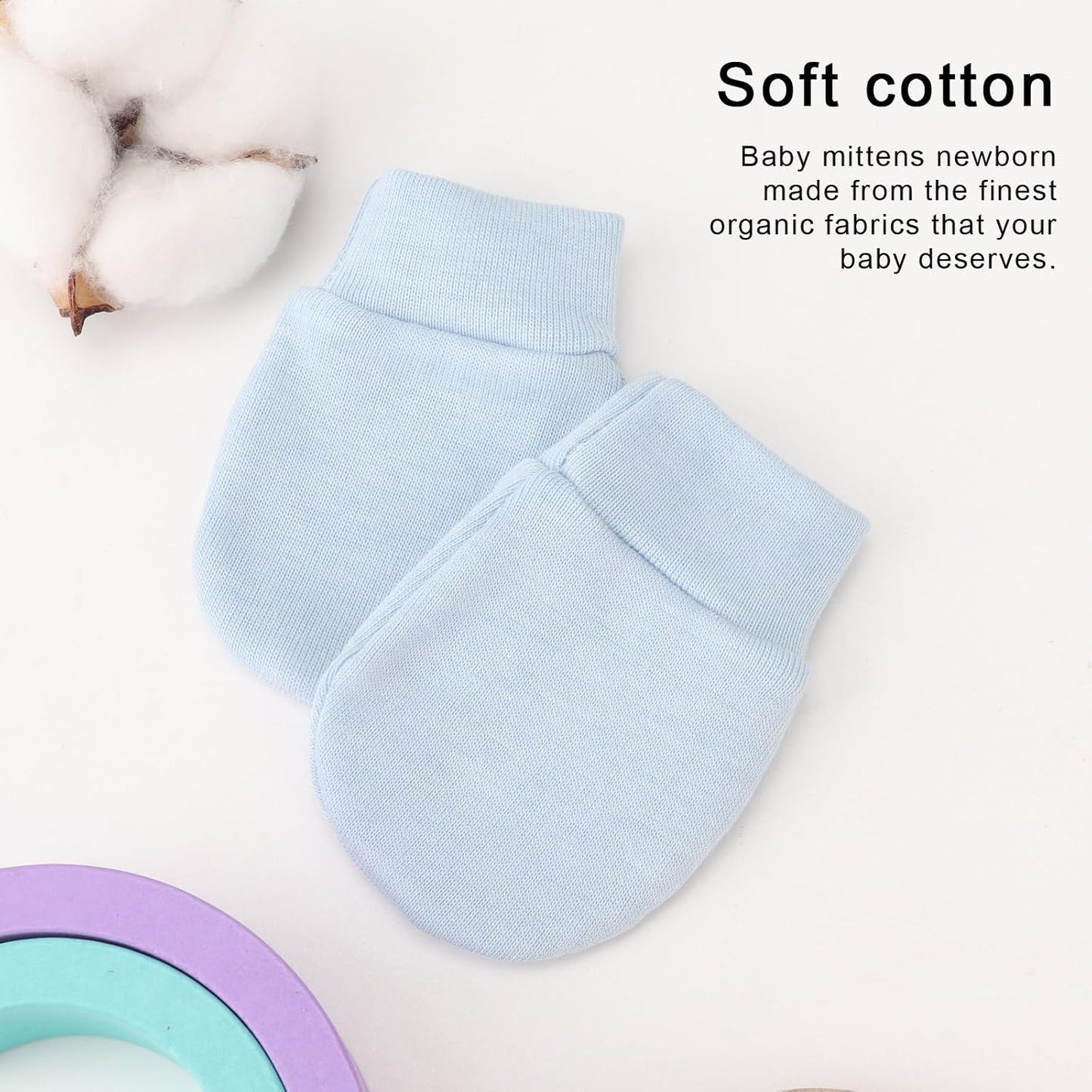 BQUBO Newborn Infant Toddler Mittens No Scratch Cotton Elastic Wrist Gloves Hypoallergenic for 0-6 Months Baby Boys Girls