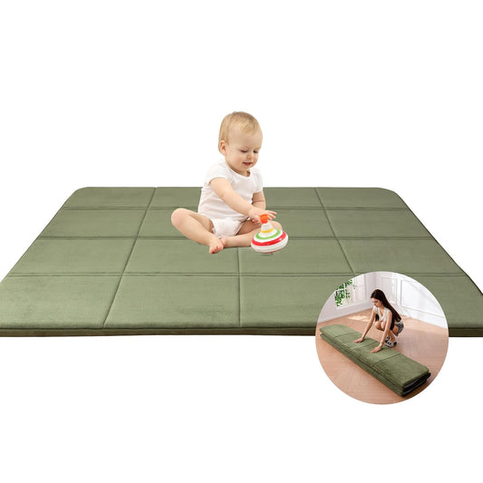 MAXYOYO 1.2" Thick Baby Play Mat for Floor, 49"x 49" Foldable Playpen Mat, Tummy Time Foam Mats Ultra Soft Support,Padded Carpet with Non-Slip Backing for Infant,Kids and Toddler Crawling, Green
