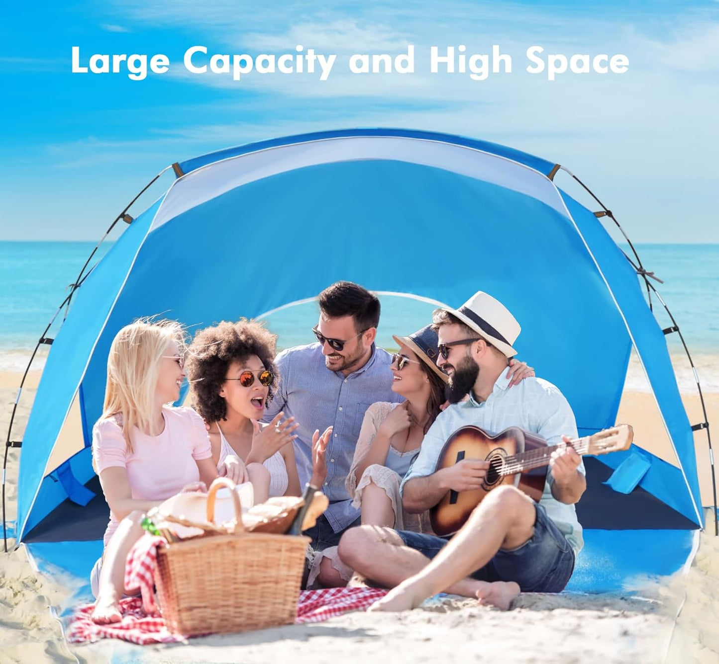 Beach Tent, Portable Sun Shelter for 2/3/4/6-8 Person with UPF 50+ UV Protection, Easy Setup Waterproof Beach Shade Canopy Cabana for Family Outdoor and Picnics, Fishing with Carrying Bag