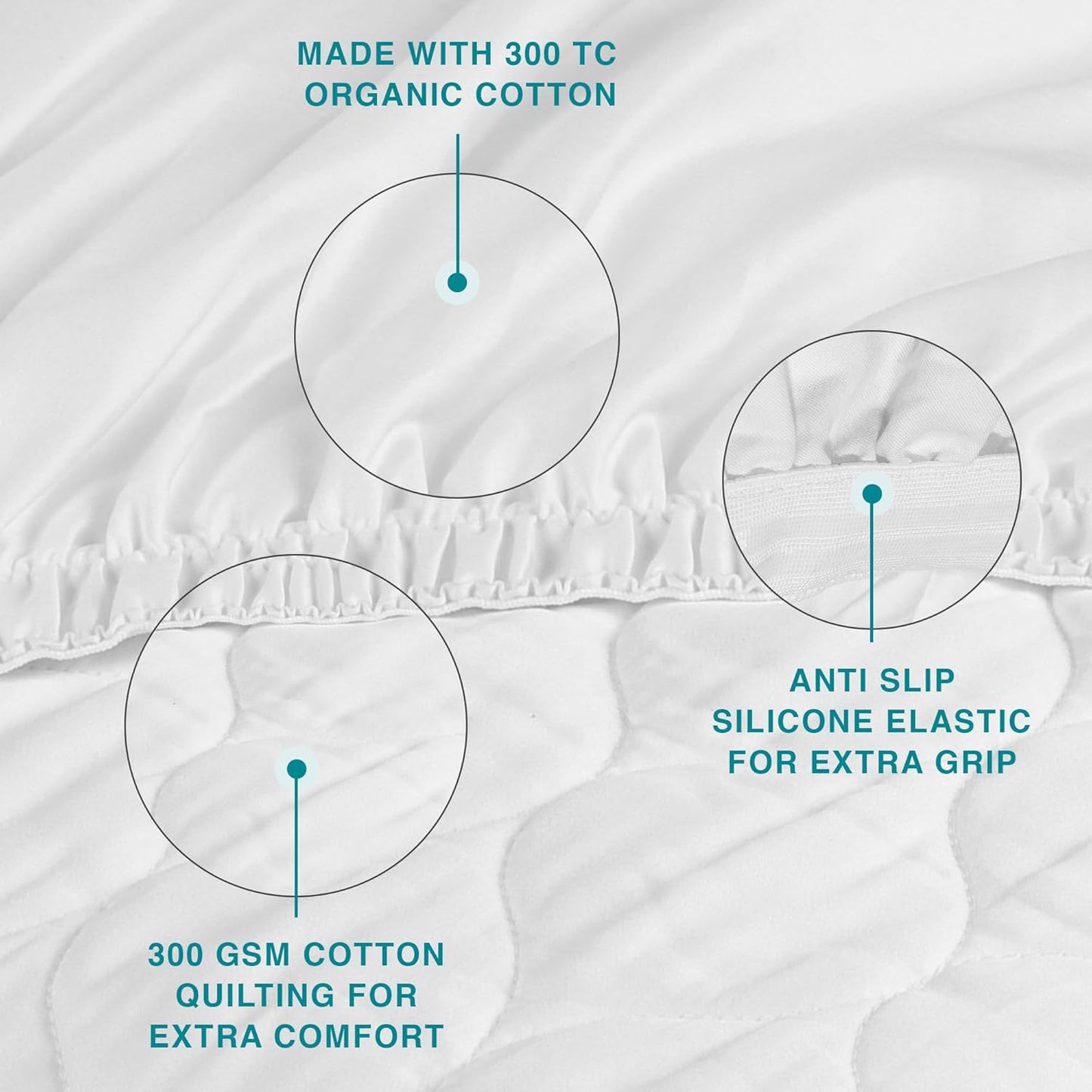 FABDREAMS Organic Quilted Mattress Protector | Mattress Pad| Queen Mattress Cover| Naturally Breathable | Noiseless| Fits up to 17" Deep Pocket| Temperature Regulating | Queen | White