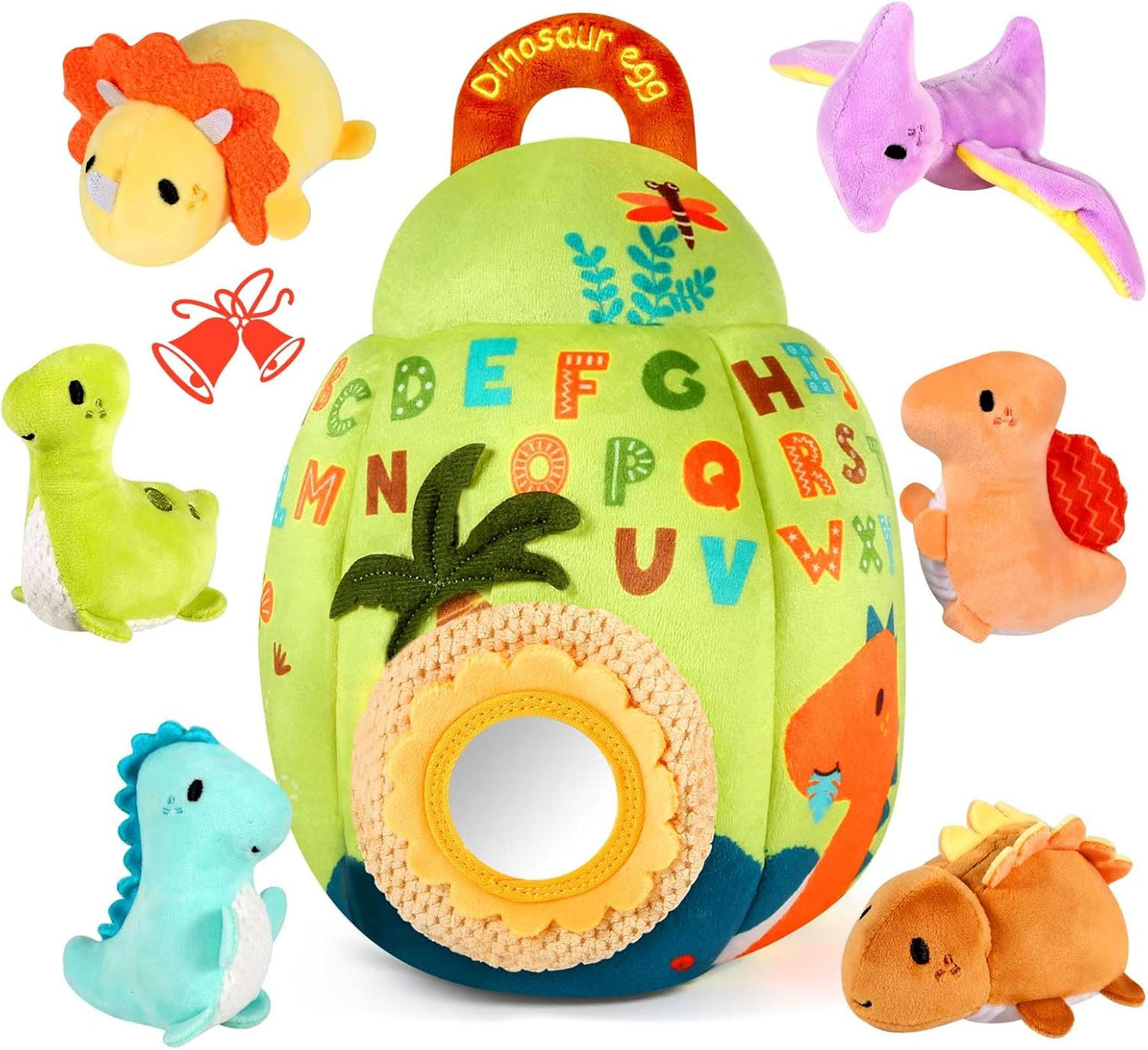 FREYBLI Baby Toys 6-12 Months - Soft Dinosaur Toy with Rattle, Crinkle Paper, Squeaker, Mirror - Baby Sensory Toys for 6 Month Old Developmental, Baby Montessori Toys for 1 Year Old Boy Girl Gifts