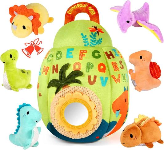 FREYBLI Baby Toys 6-12 Months - Soft Dinosaur Toy with Rattle, Crinkle Paper, Squeaker, Mirror - Baby Sensory Toys for 6 Month Old Developmental, Baby Montessori Toys for 1 Year Old Boy Girl Gifts