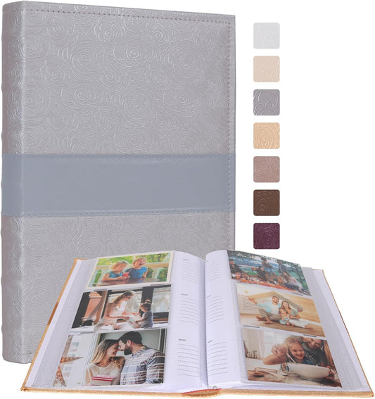 RECUTMS Photo Album with Writing Space 4x6 300 Pockets Photo Book,Leather Cover Picture Album with Memo Areas for Wedding Anniversary Family Baby Couple Valentines Graduation Travel (Grey)
