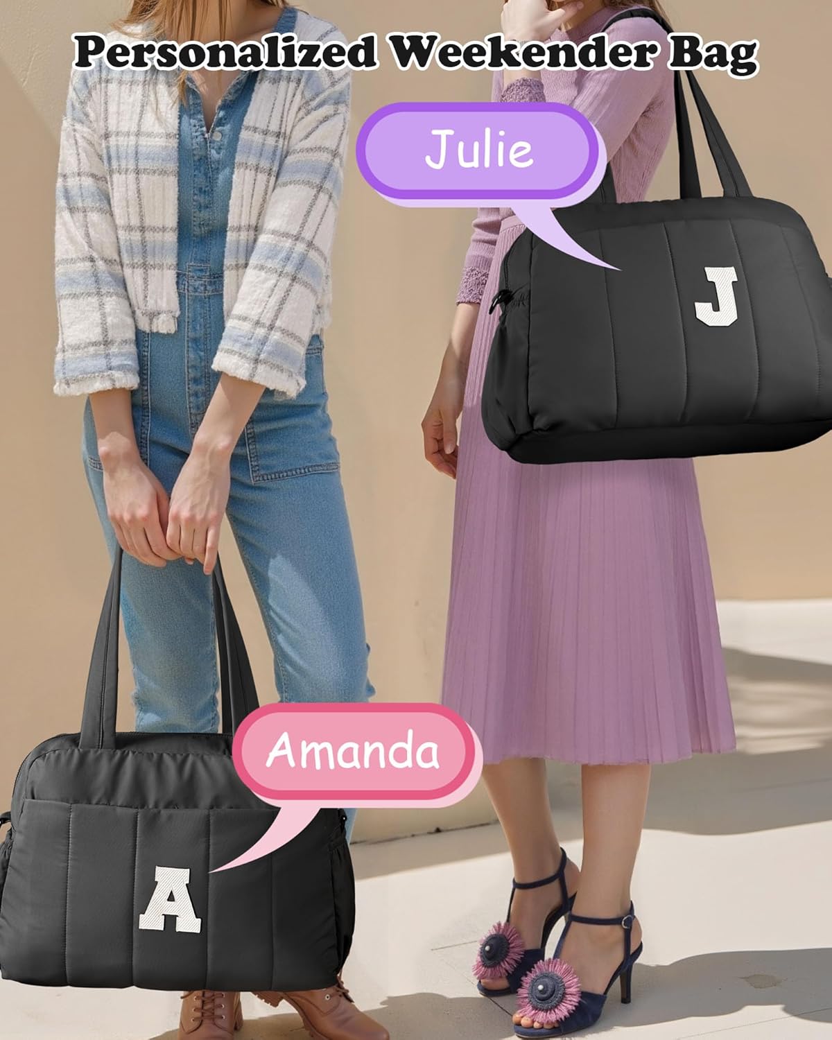 Women Duffle Bag with Initial, Personal Item Travel Bags，Granddaughter Gift -Gym Bag with Wet Pocket，Lightweight Travel Bags Personalized Tote with Makeup Pouch