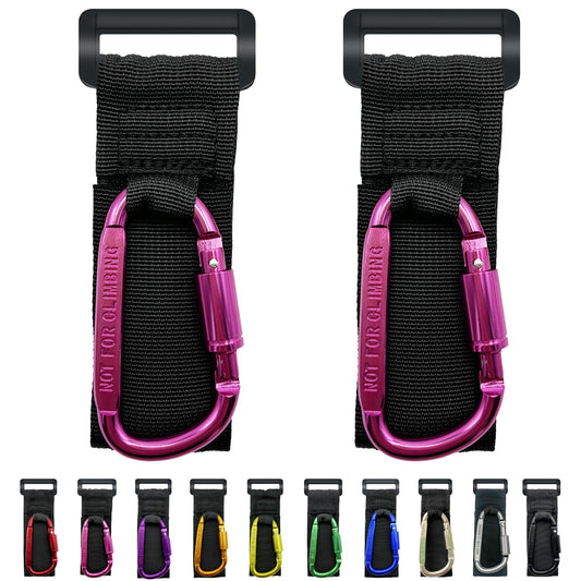 Baby Stroller Hook, Carry 30 lbs per Stroller Carabiner Clip, Adjustable Baby Stroller & Car Seat Hook for Hanging Diaper Bag, Wheelchair,Golf cart, Shopping and Pet Cart(2 Pcs Fuchsia)