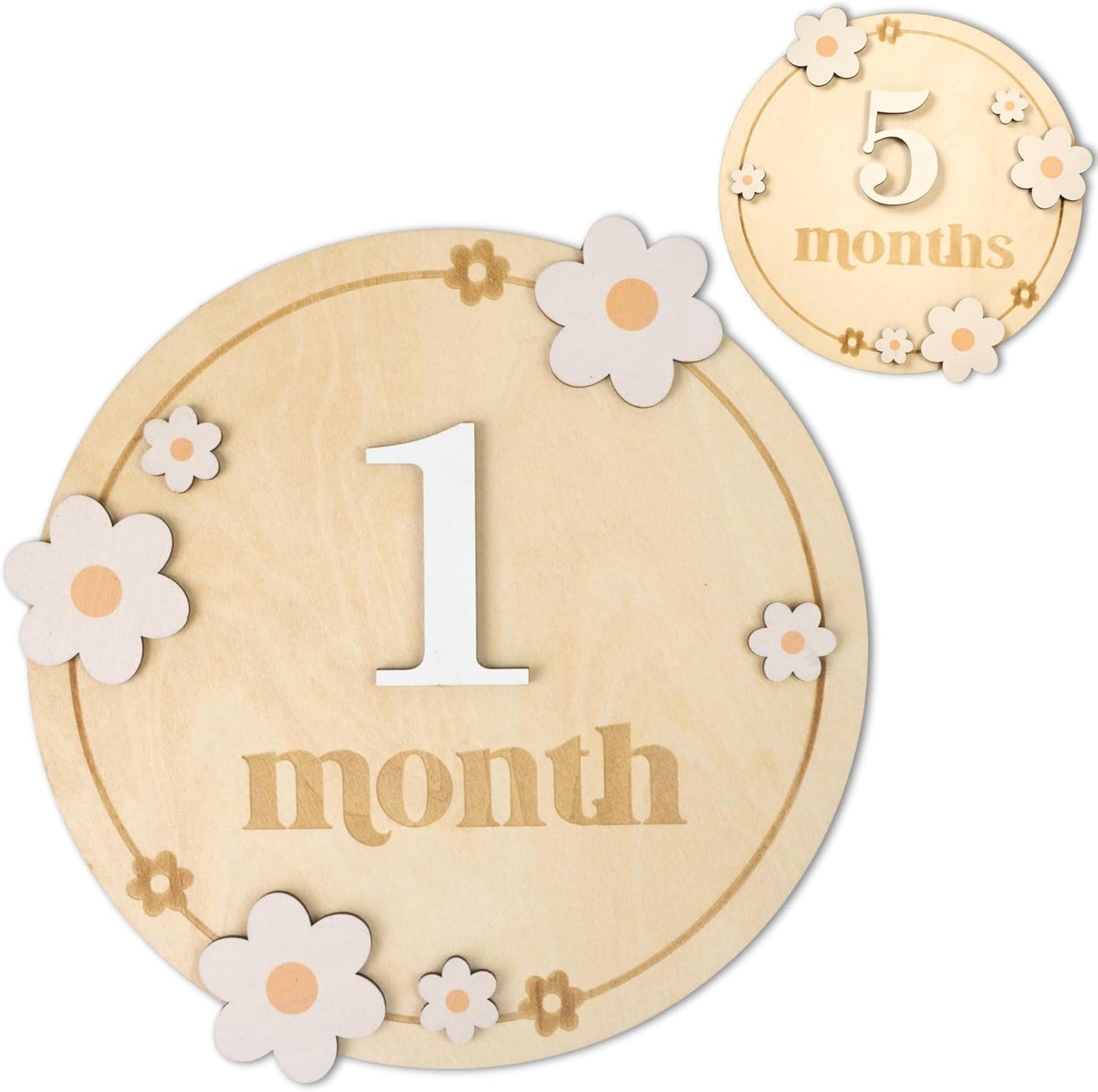 Baby Monthly Milestone Cards - Wooden Monthly Milestone Discs - Newborn Photography Props to Document Your Baby´s Growth - Baby Announcement Sign (B06)