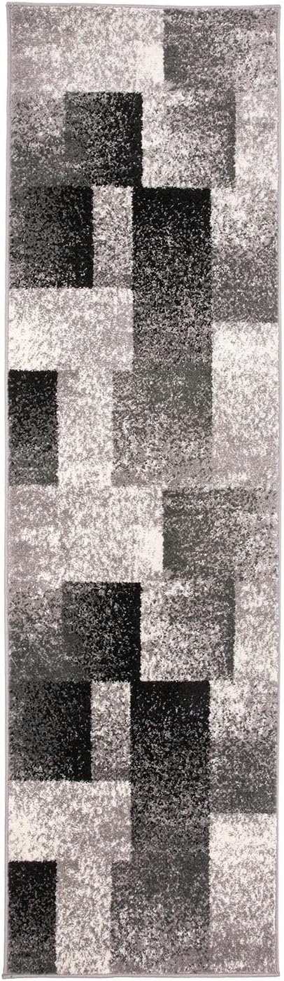 Rugshop Modern Distressed Boxes Runner Rug 2' x 7' Gray