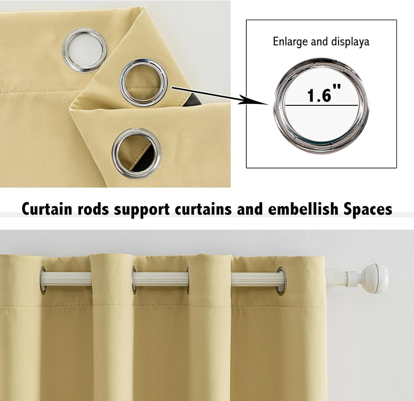 Anytime 100% Blackout Curtain Set, Thermal Insulated & Energy Efficiency Window Draperies for Guest Room, Full Shading Panels for Shift Worker and Light Sleepers（Beige, 2 Panels, 70W x 108L）