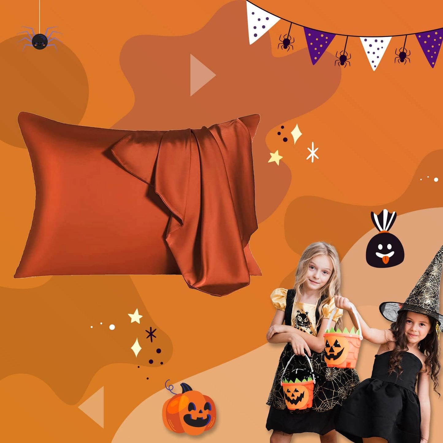 Mulberry Silk Pillowcase for Hair and Skin,Queen Size Cooling Silk Pillow Case with Hidden Zipper,Allergen Proof Dual Sides Soft Breathable Smooth Silk Pillow Cover for Women(Queen,Orange)