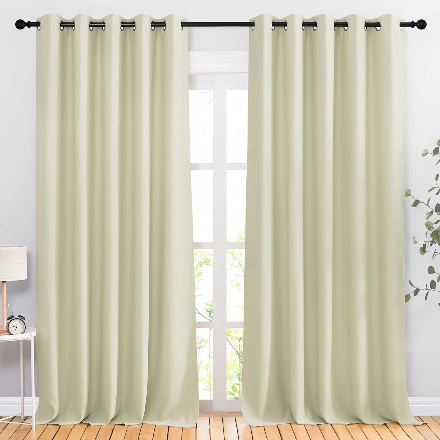 NICETOWN Room Darkening Window Curtains 90 inch Length - Thermal Insulated Grommet Light Blocking Solid Curtain Drapes for Bedroom/Living Room (Beige, Set of 2, 66" Wide Per Panel)