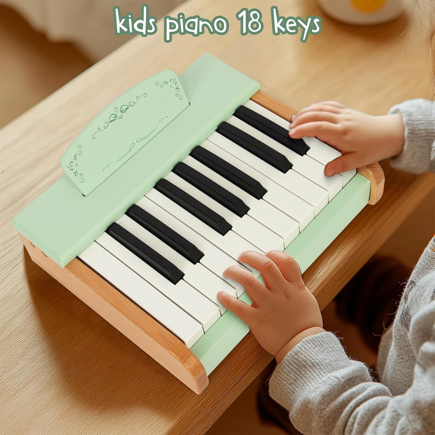 Toy Piano Wooden Piano Keyboard for Toddlers, 18 Keys Digital Piano for Kids, Music Educational Instrument Toy, Wood Gift for 3+ Girls and Boys