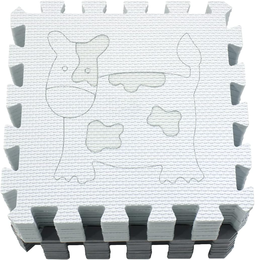 qqpp EVA 18 Tiles Baby Play Mat for Playing, Interlocking Foam Floor Mats for Tummy Time & Crawling, Puzzle Flooring Tiles with Animals Laser Pattern for Kids. QL-11(AL) b18N