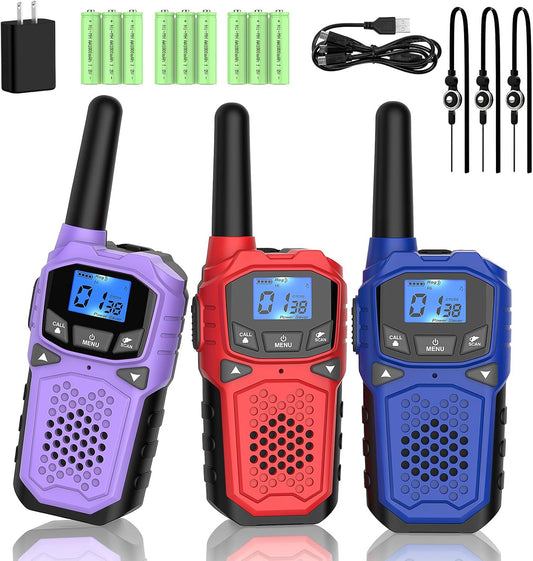 Walkie Talkies for Adults- WokTok Long Range Two Way Radio for Camping Hiking Hand Held Hiking Accessories Camping Gear Xmas Birthday Gift for Kids,SOS Siren,NOAA Weather Alert,3 Radios