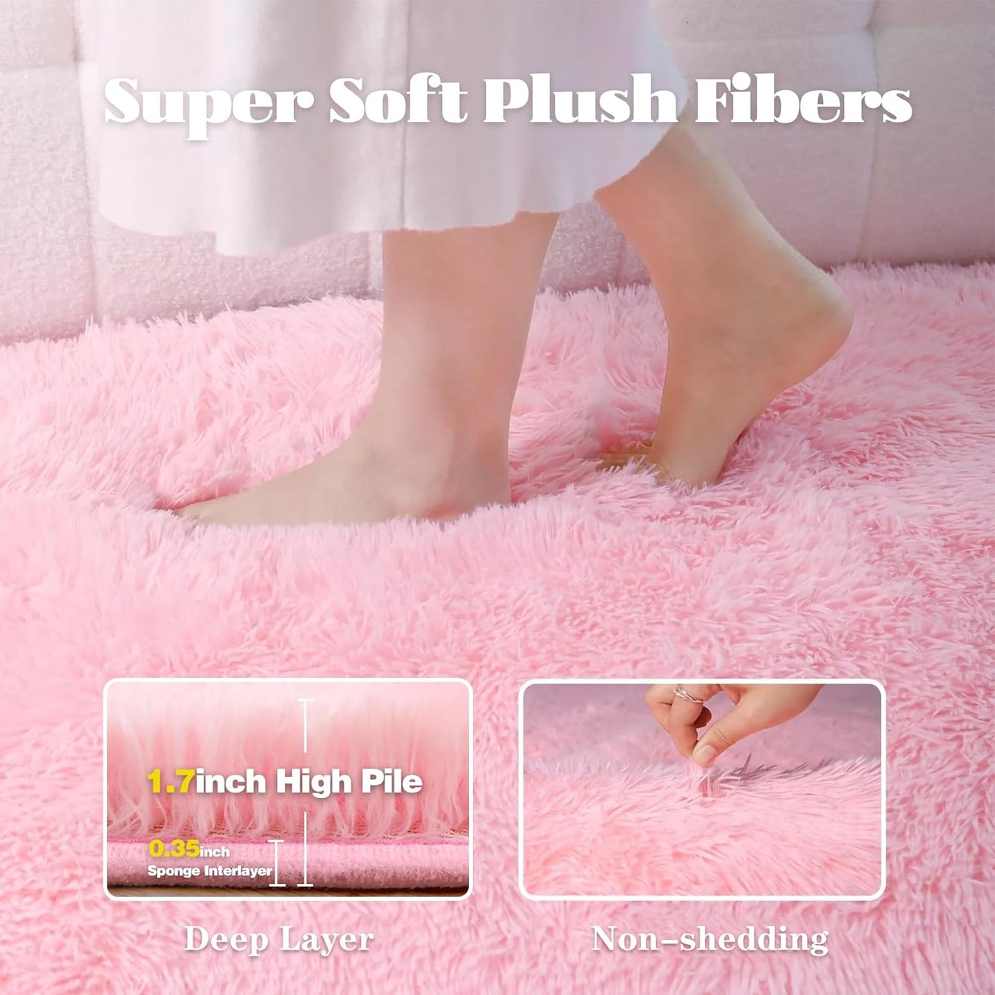2x6 Runner Rug for Bedroom: Fluffy Shag Soft Washable Rugs Small Fuzzy Plush Indoor Carpet for Hallway Bedside Dorm Kids Girls Boys Room (Pink, 2'x6')