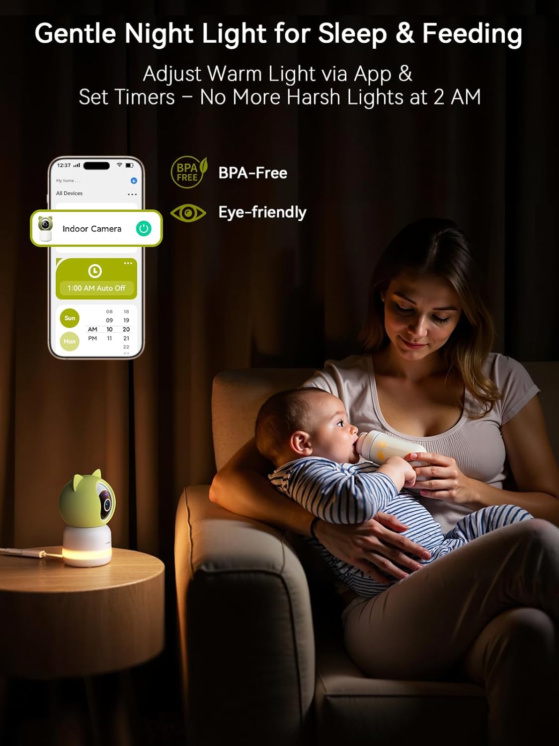 Outinput Smart WiFi Baby Monitor 2K 4MP, PTZ Indoor Cam for Nursery, Crying/Feed/Temp/Humidity Alerts, Night Vision w/Gentle Light, Soothing Lullabies for Baby Sleep, App Control, Cloud&Local Storage