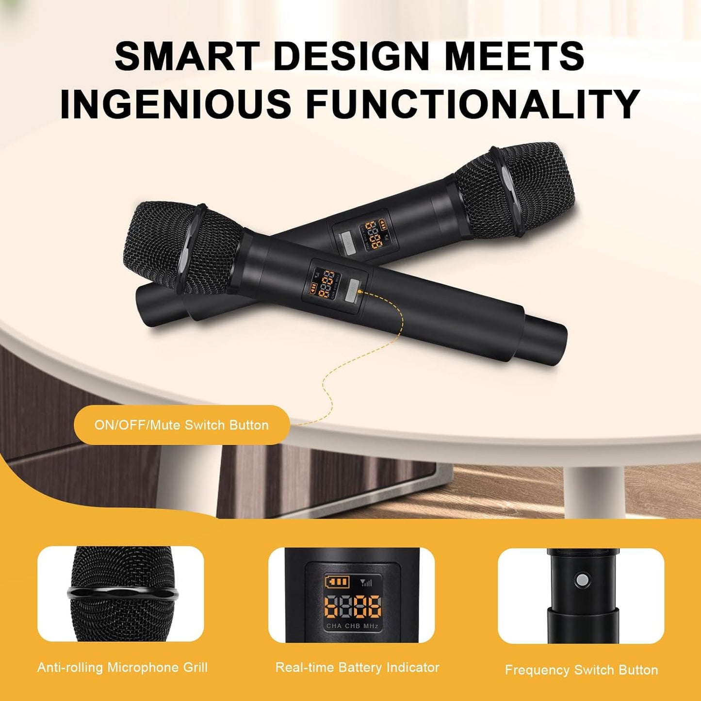 8-Channel Wireless Microphone System, UHF 500MHz Cordless Mic Set w/ 8x5 Frequencies, 240ft Range, Dynamic Handheld Microphone for Singing, Karaoke, Church, Meetings, Wedding (MWM-81F)