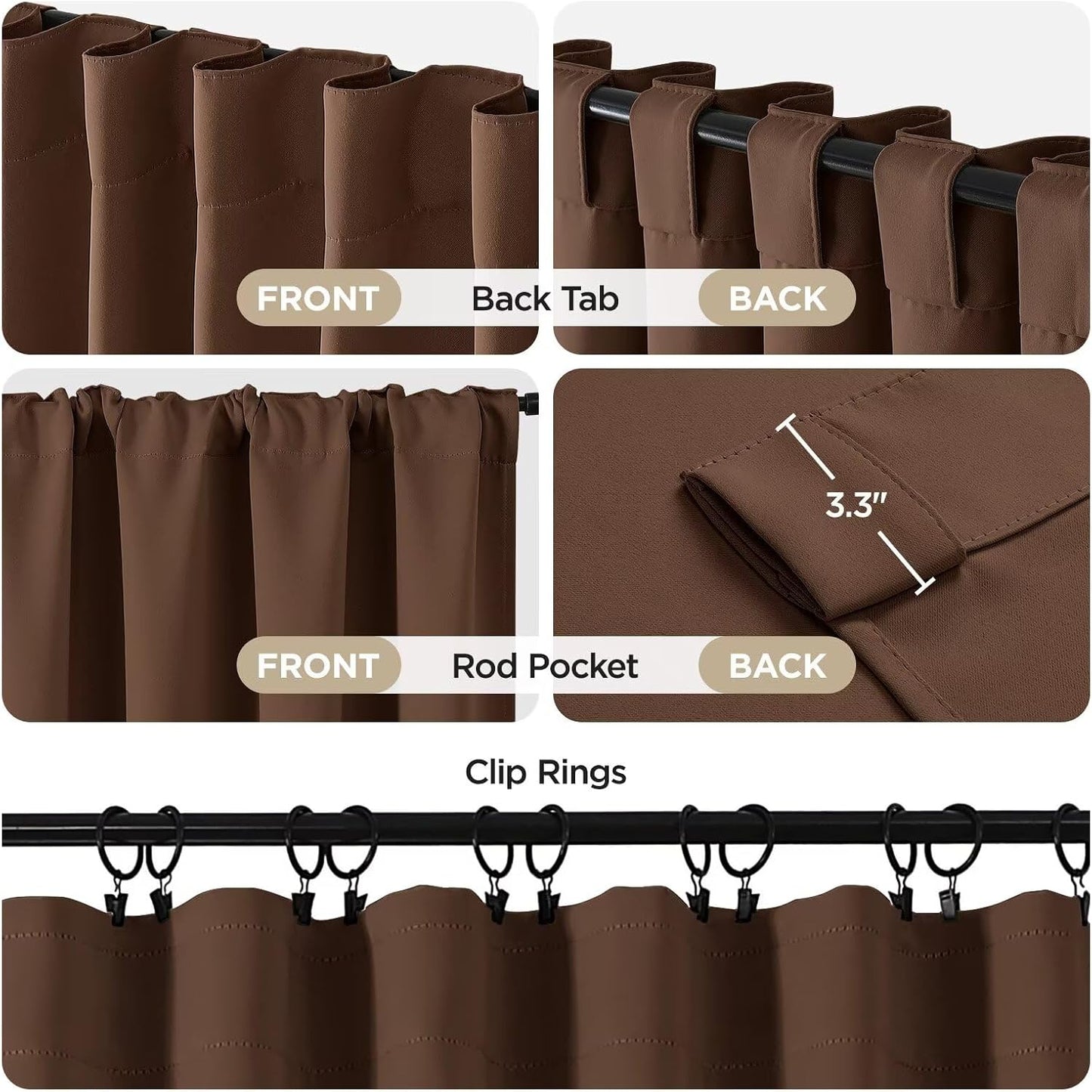 Joydeco Blackout Curtains 108 Inches Long, Thermal Insulated Black Out Curtains 2 Panels Set, Room Darkening Drapes for Living Room Window Rod Pocket Back Tab (W52 x L108 Inch, Brown)