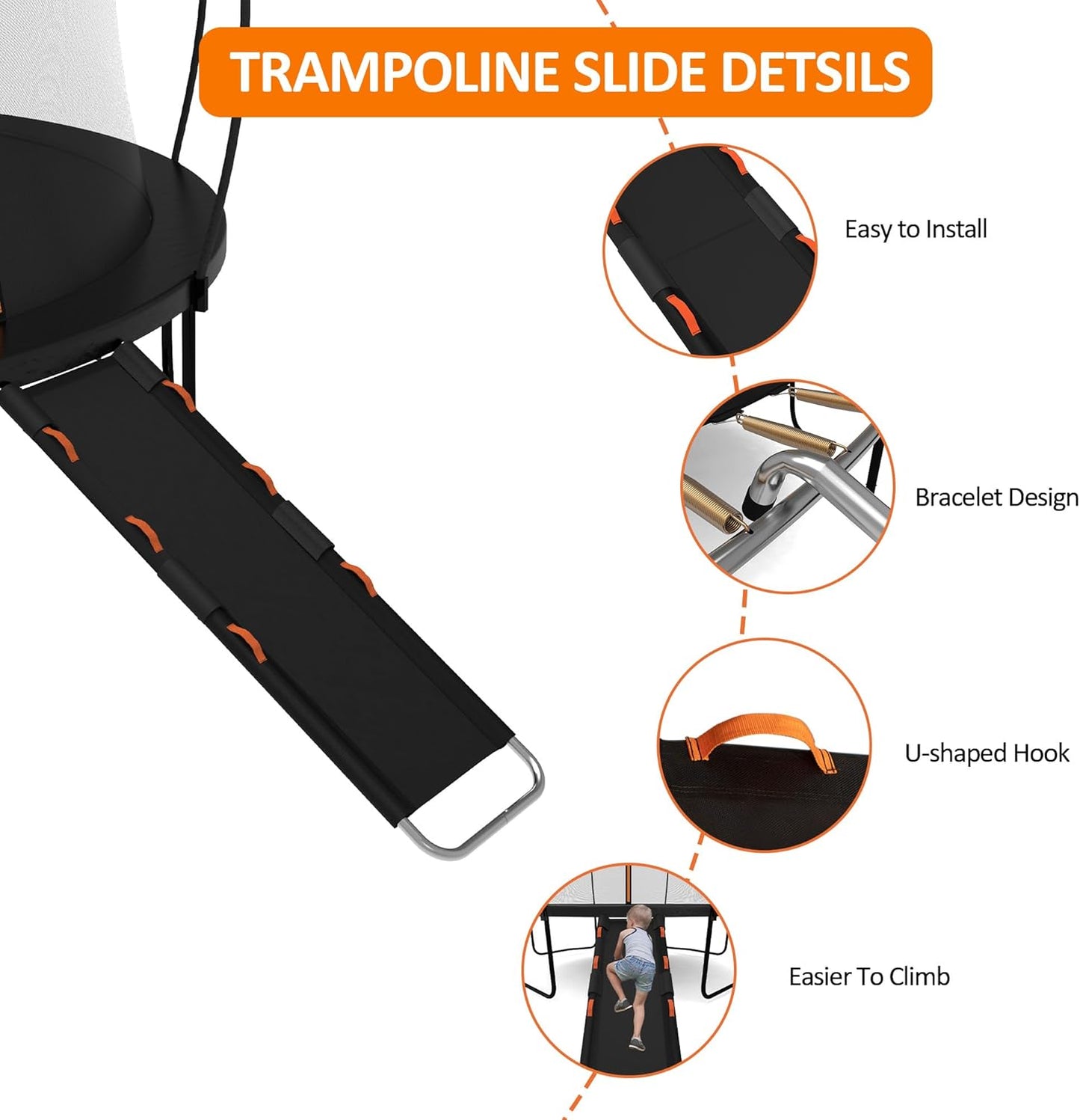 Gardenature Trampoline Slide Universal Trampoline Ladder with Handles for Toddler Strong Tear Resistant Fabric Climber Trampoline Accessories for Kids