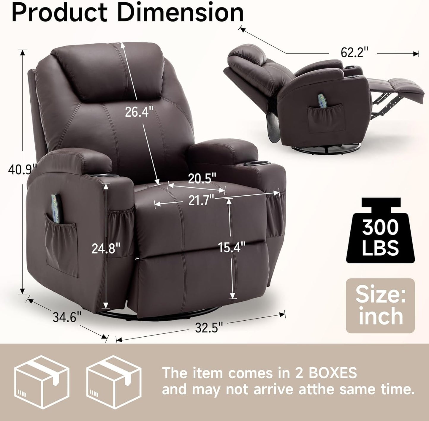 Recliner Chair, Rocker Recliner Chair with Massage and Heat, Manual Recliner Chairs for Adults, 360° Swivel Rocker Recliner with Remote Control and Cup Holder for Living Room, Nursery