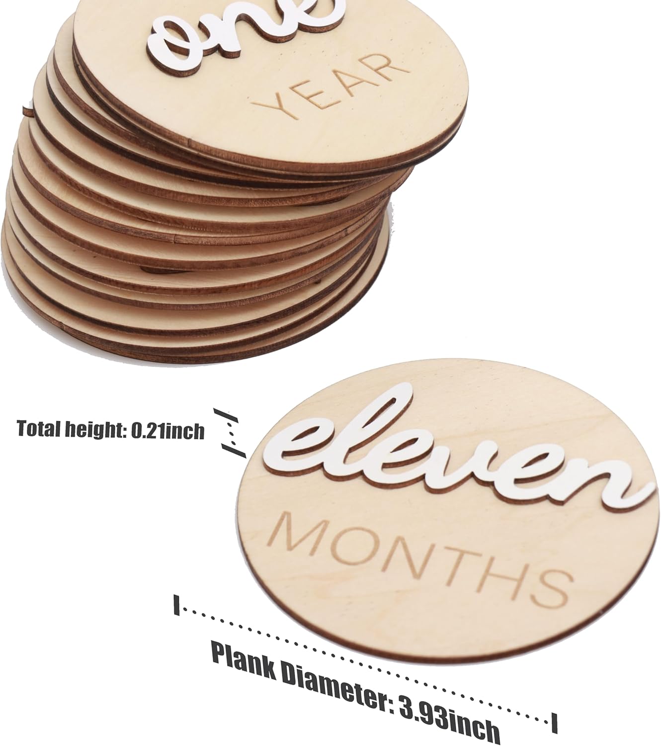 3D Wooden Monthly Milestone Cards, Baby Monthly Milestone Marker Cards, Newborn Memento Milestone to Document Baby's Growth, Pregnancy Journey Sign -incl Announcement & Hello World Sign.