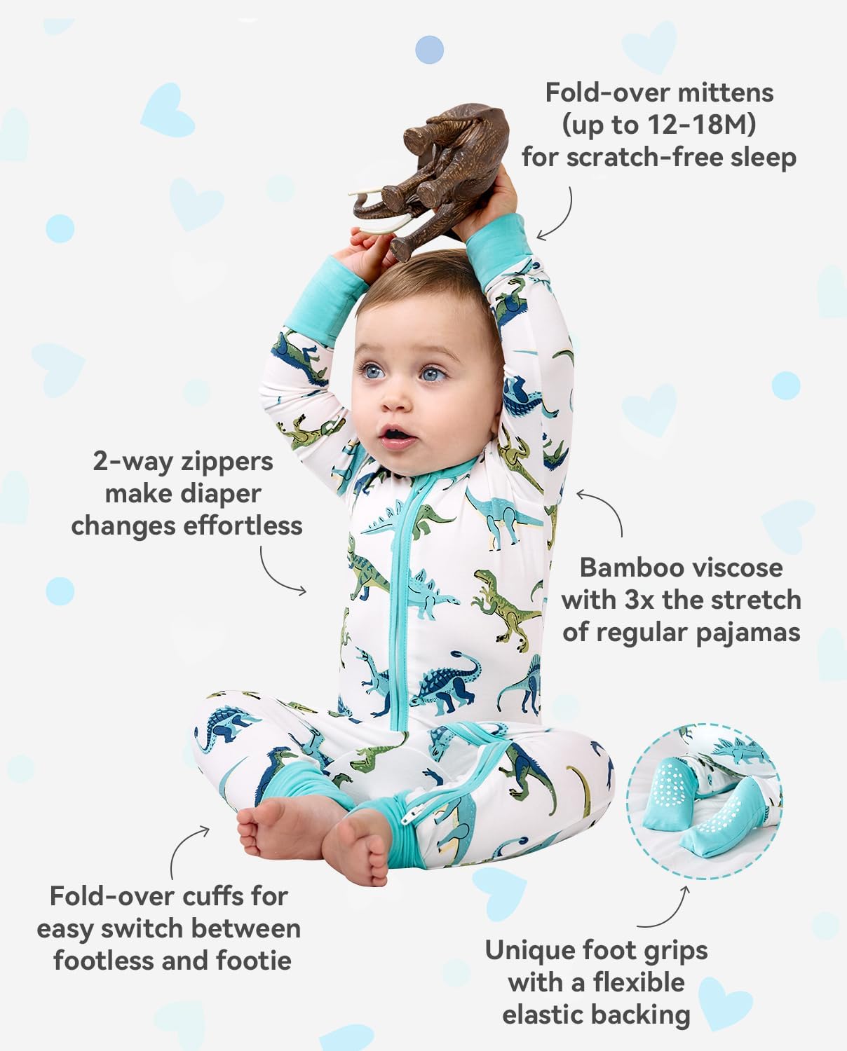 Bamboo Viscose Baby Convertible Footie Pajama, Zipper Pajamas for Baby Boys & Girls, Sleep & Play Footed Pjs