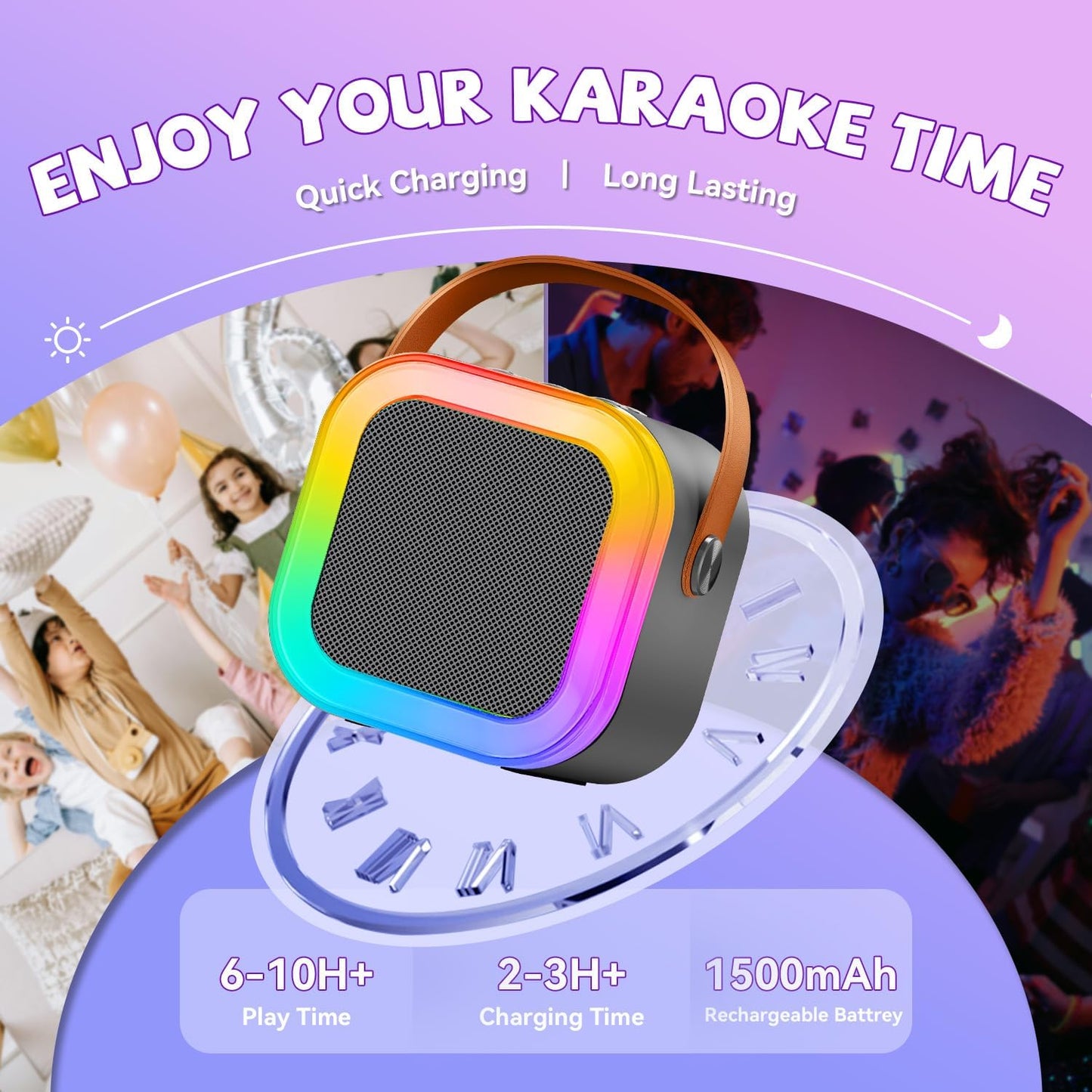 【2025 Newest】 Mini Karaoke Machine for Kids Girls & Boys - Portable Bluetooth Speaker with 2 Wireless Microphones - Kids Birthday Gifts for Ages 4-10 - Kids' Instrument Accessories - Space Gray