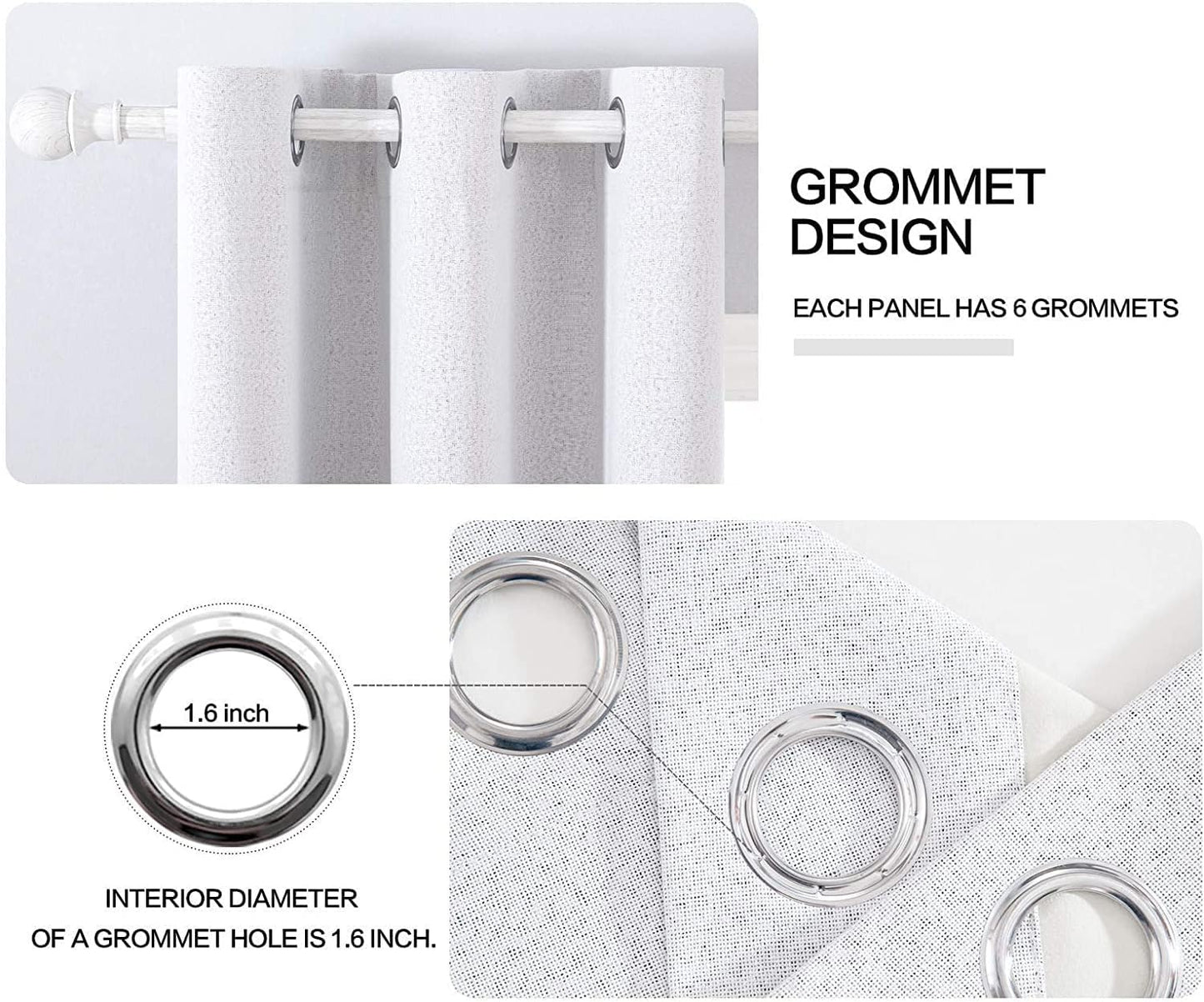 MIULEE Linen Blackout Curtains for Bedroom Solid 100% Blackout Thermal Insulated Grayish White Curtains Grommet Room Darkening Curtains/Drapes for Living Room 42x90 Inch (2 Panels)