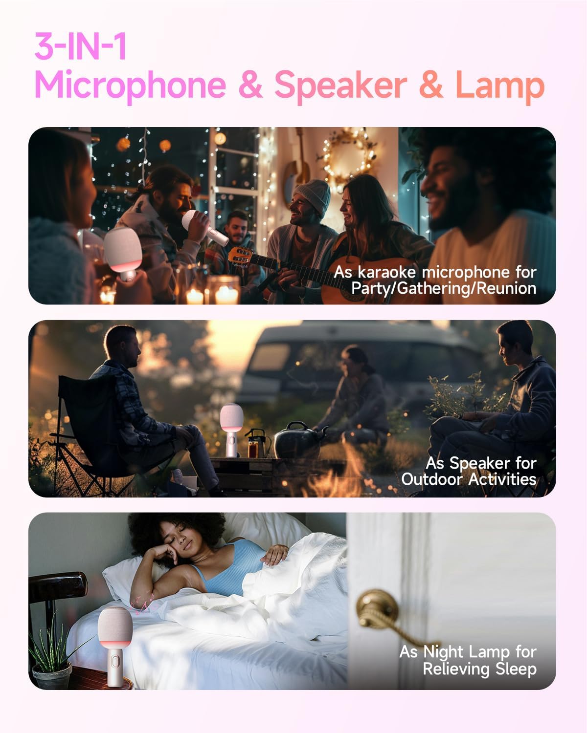 Wireless Bluetooth Karaoke Microphone, 5-in-1 Portable Handheld Mic Speaker with Dynamic Lights, Karaoke Microfono for Car Travel Home Party, Music Record, Duet Singing Gifts for Adults Kids (Pink)