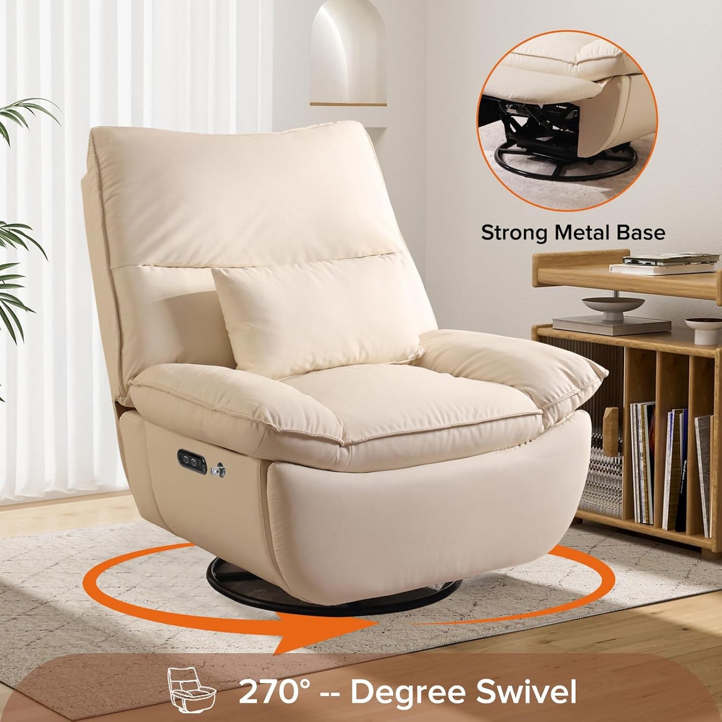 Rocking Chair Nursery with Power Adjustable, Electric Glider Recliner Nursing Chair for Breastfeeding with USB Port and Storage (Beige)