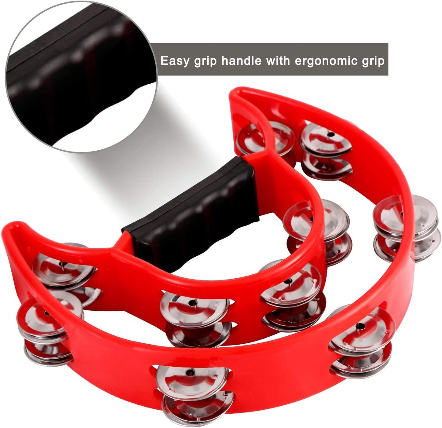 EastRock Double Row Tambourine,Metal Jingles Hand Held Percussion-Half Moon Tambourine for Kids, Adults, KTV, Party (Red)