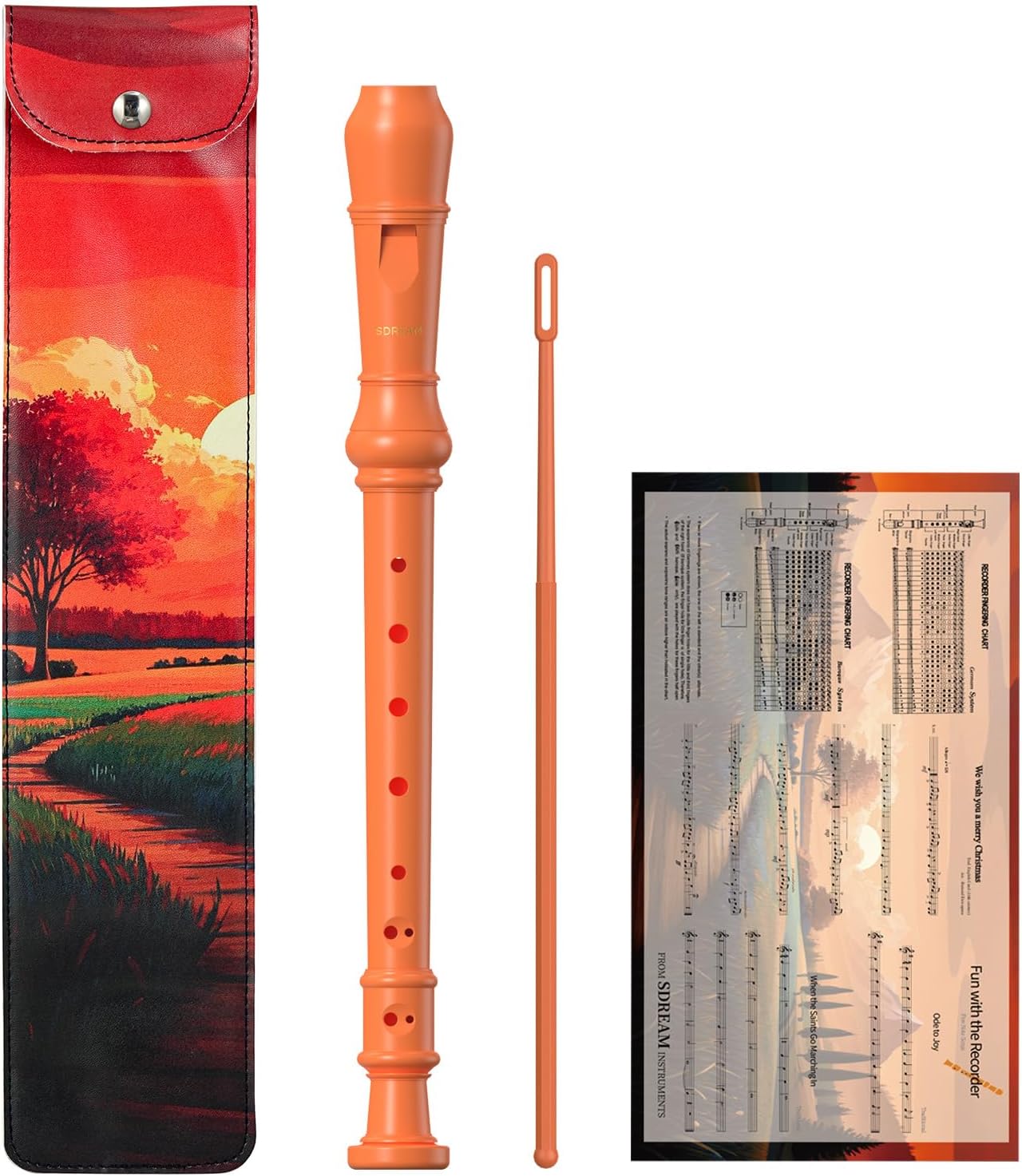 SDREAM Soprano Recorder Instrument for Kids and Adults - Beginner 8 Hole German Fingering Recorder Flute With Cleaning Rod, Packing Bag and Sheet Music (Orange)