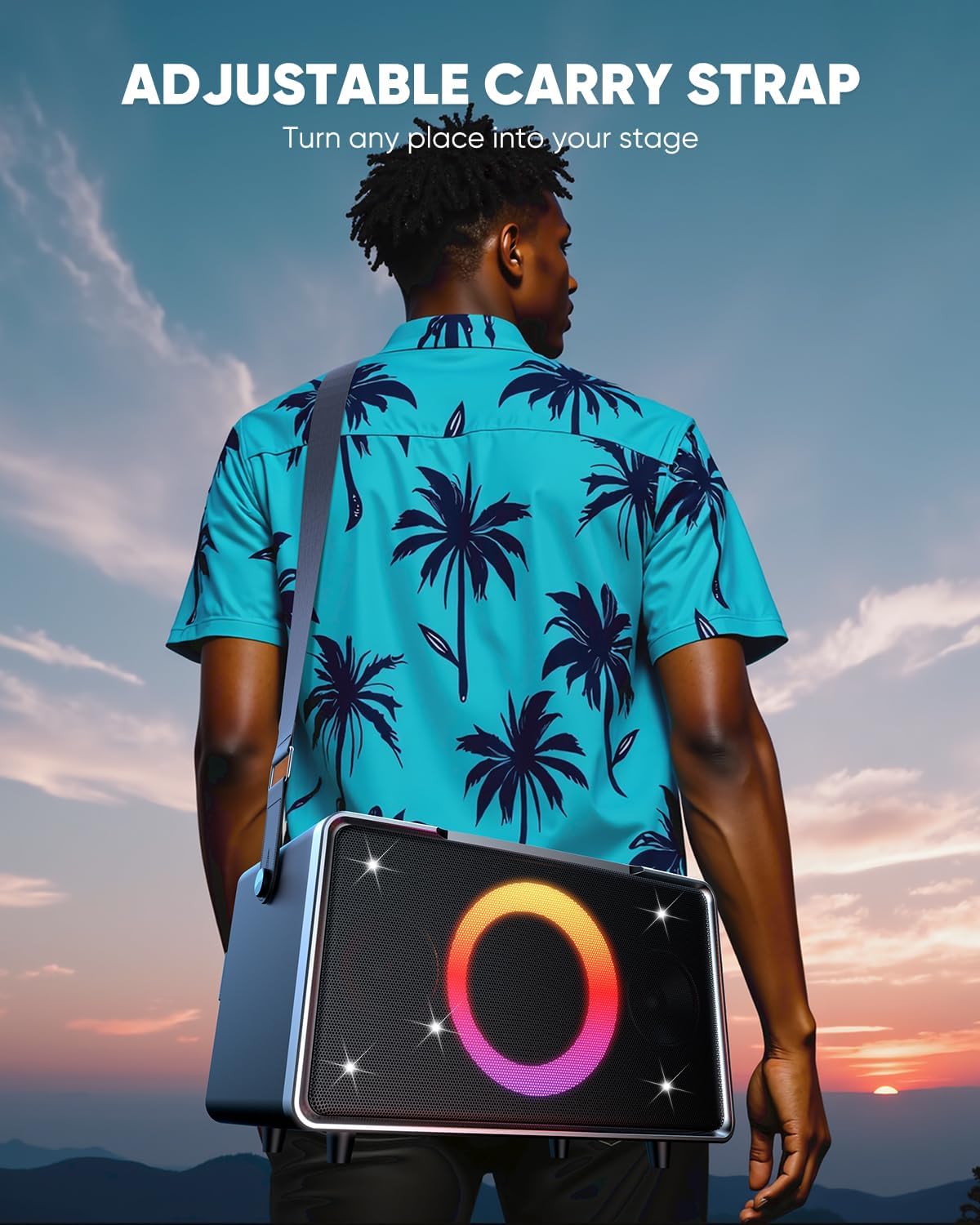 GFEEN Portable Bluetooth Speaker: 200W Peak, 15H Playtime, Wireless Speakers with Microphone, 5″ Subwoofer, Loud Sound, Light Show, Fast Charging for Outdoor, Party, Backyard(Silver with 1Mic)