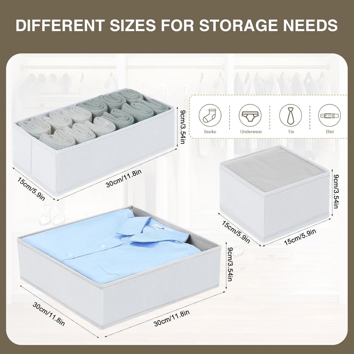 DIMJ Drawer Organizer Clothes, 15 Pack Fabric Drawer Organizer Bins, Foldable Baby Clothes Organizer & Dresser Organizer For Nursery, Clothes, Bedroom, Closet, Socks, Bra, Tie,White