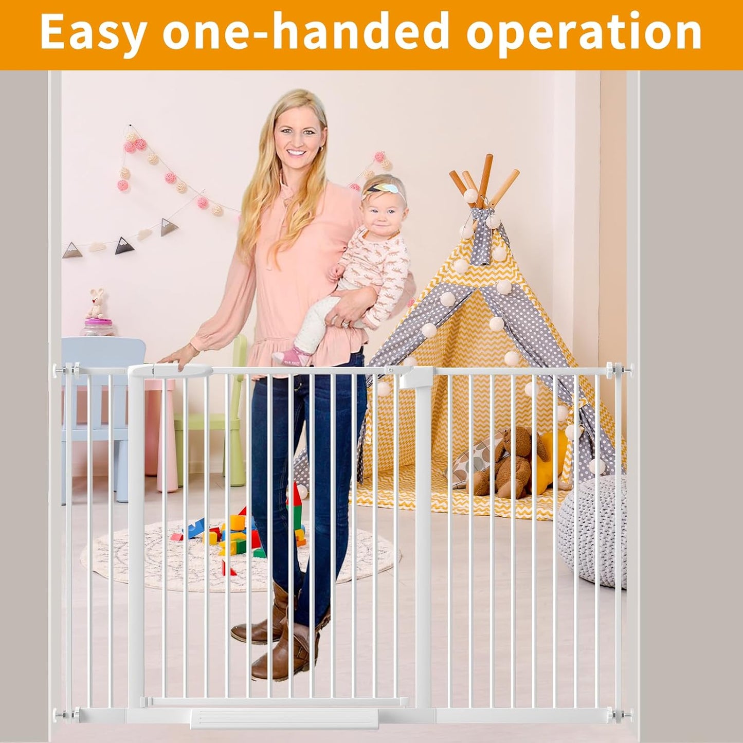 Extra Wide Baby Gate 30.11-77.36",Ultra Narrow 1.37" Spacing Dog Gate indoor,Double Lock Auto Close Pet Gate for House,Pressure Mounted Baby Gate Easy Walk Through Pet Gate for Hallway(White)