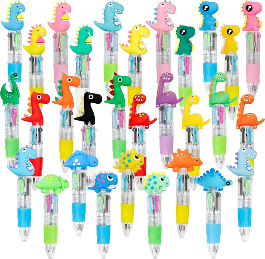 30Pcs Mini Multicolor Pens in One 4-in-1 Cute Pens Bulk for Kids, Ballpoint Pen for Birthdays and Children's Parties, Fun Gifts Assorted Ink Kawaii Pen(Dinosaur)
