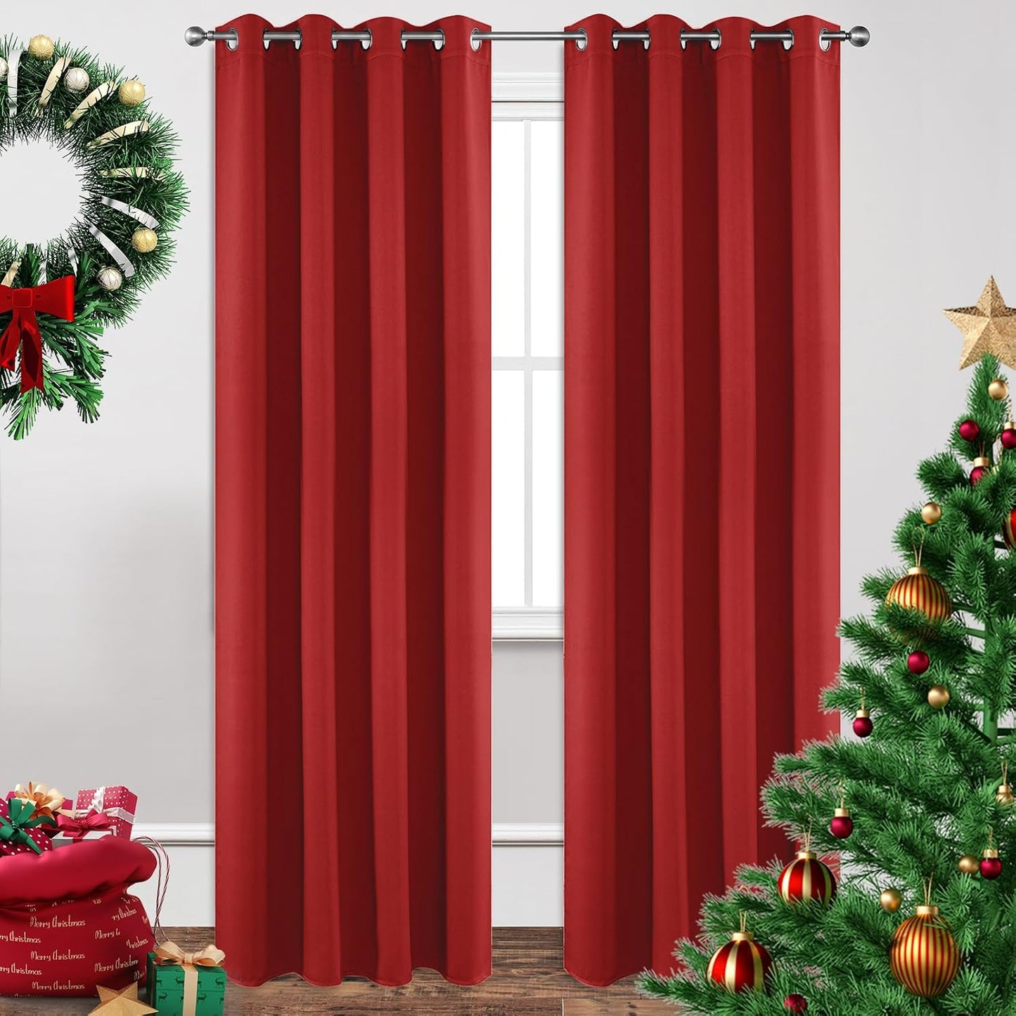 Joydeco Blackout Curtains 95 inch Long 2 Panels Set, Thermal Insulated Long Curtains & Drapes 2 Burg, Room Darkening Grommet Drapes for Bedroom Living Room Windows (W52 x L95 Inch, Red)