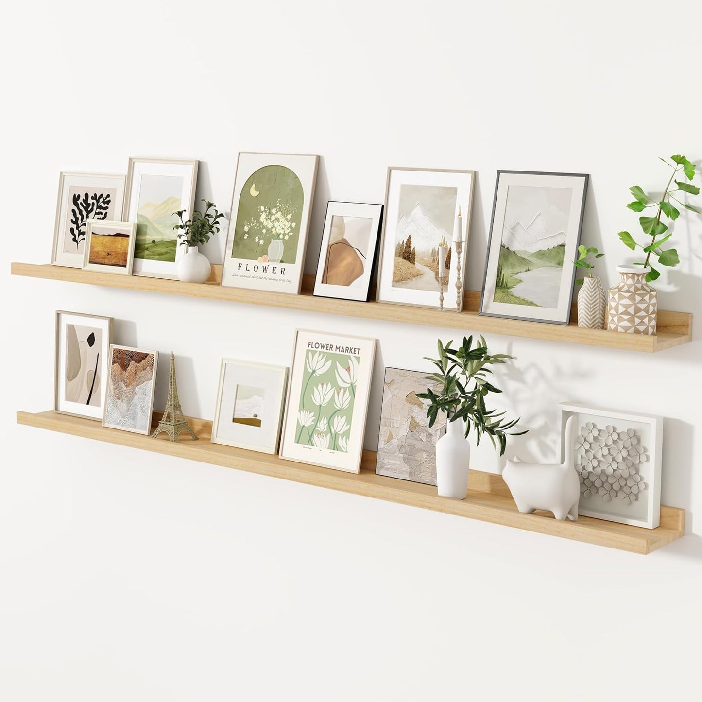 Picture Ledge Shelf, Floating Shelves Set of 2, 72 Inches Long Large Nursery Book Shelves for Toys Storage, Kids Bookshelf Wall Mounted for Living Room Bedroom Decor Books Photo Frames, Natural