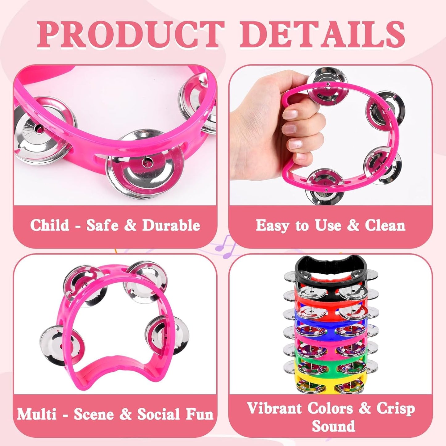 36PCS Multicolored Tambourines for Kids - 4 Bells Handheld Musical Instruments and Noise Makers Perfect for School Supplies Church Kindergarten Weddings Christmas Parties and Group Performances