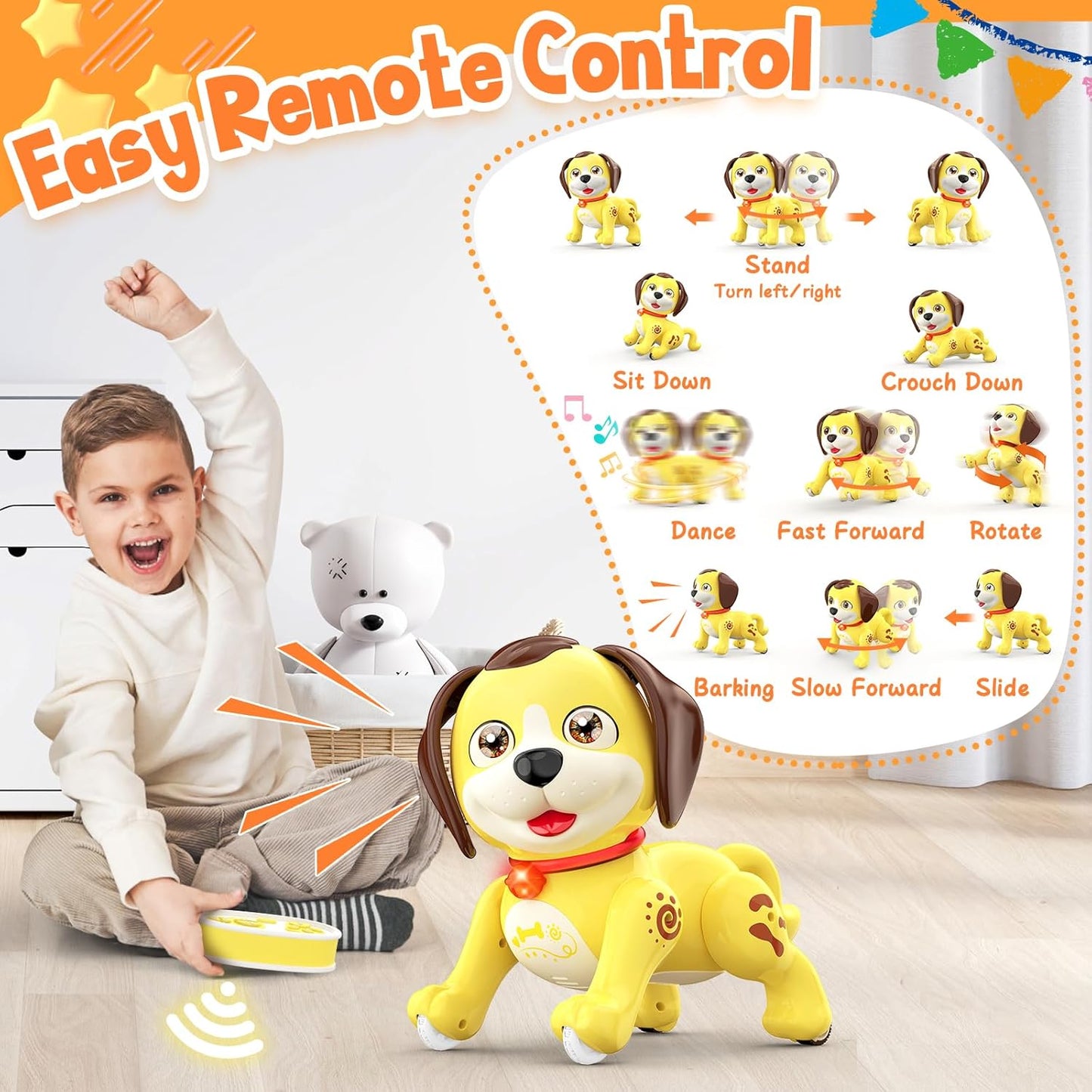 Remote Control Robot Dog Toy, Interactive Robot Dog Toys for Kids with Music, LED, Rechargeable Robot Pet, Auto Demo Dancing Walking Ideal Holiday Birthday Robot Toys for Ages 5-7