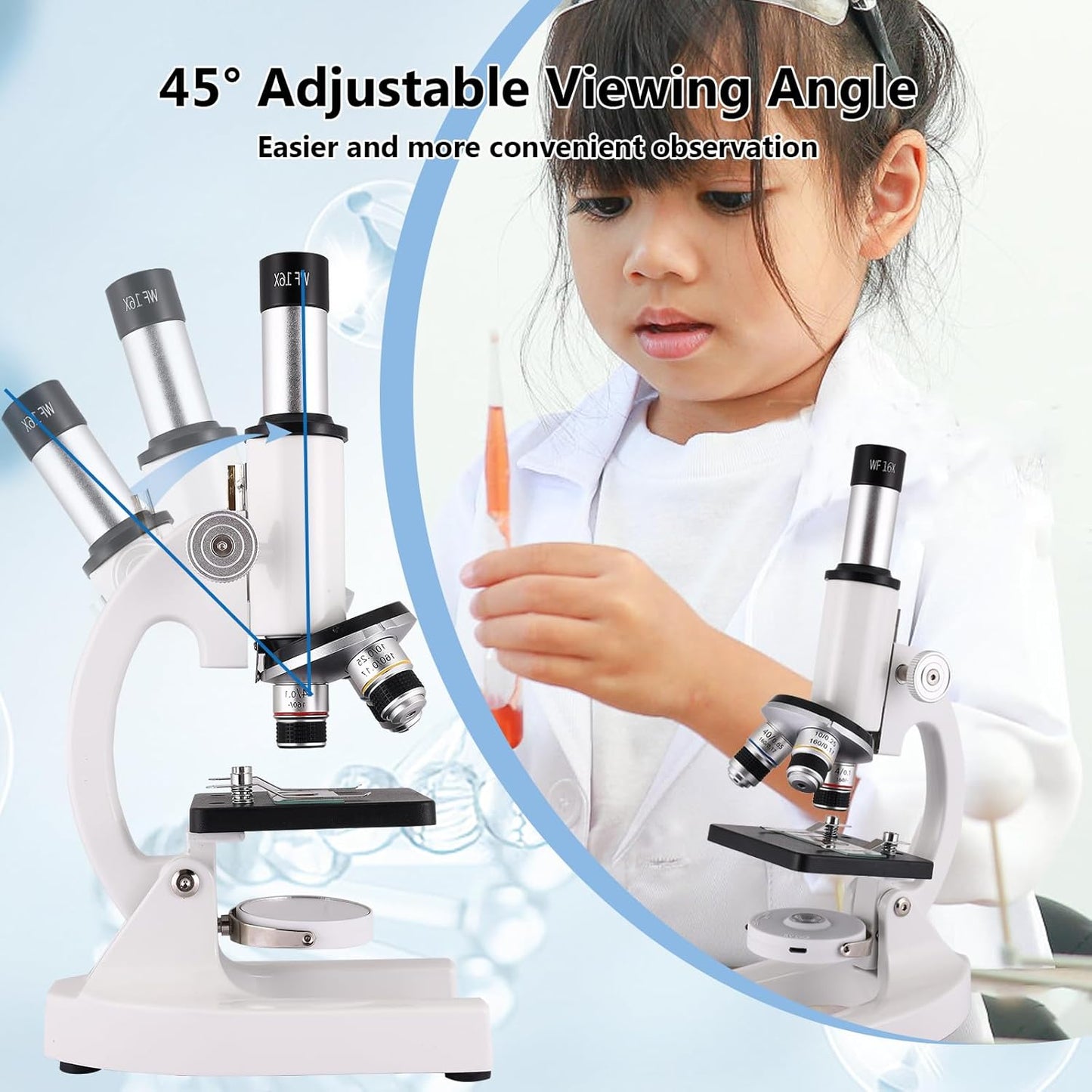 Microscope for Kids & Adults,40X-2000X Magnification.Equiped with Slides Set & Phone Adapter,Suitable for Students School Labs and Home Education(White)