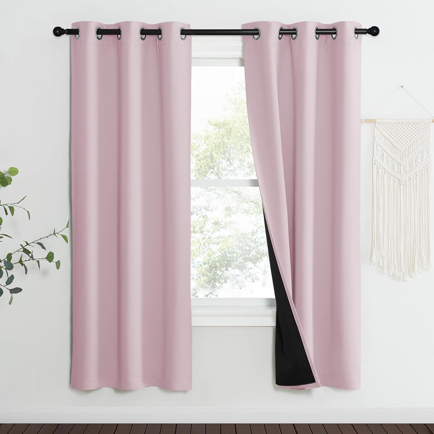 NICETOWN 100% Blackout Window Curtain Panels, Heat and Cold Blocking Drapes with Black Liner for Nursery, 70" Thermal Insulated Draperies (Lavender Pink, 2 Pieces, 37" Wide Each Panel)