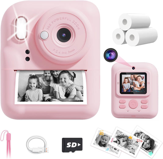 JOYJAM Kids Camera Instant Print, Upgrade Dual-Lens Selfie Digital Camera for Kids, HD 1080P, Christmas Birthday Gifts Toys for Girls Age 3-12, Toddler Portable Toy with SD Card 3 Rolls Print Paper
