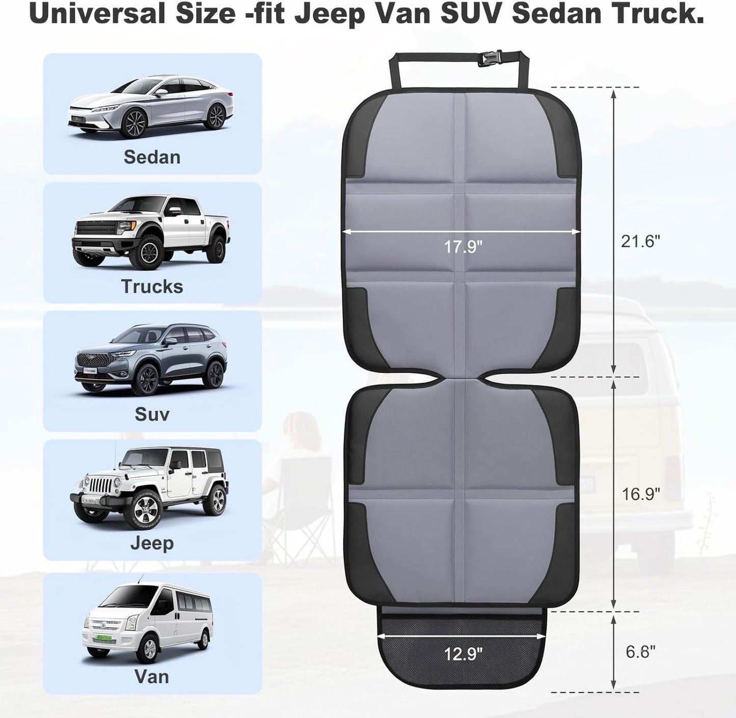 Car Seat Protector 2 Pack Baby Car Seat Covers with Mesh Pockets & Non-Slip Backing 600D Durable Seat Protector Under Baby Car Seat (Gray, Standard)