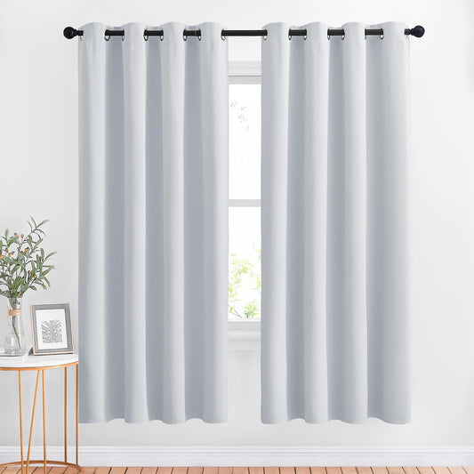 NICETOWN Room Darkening Curtains for Living Room - Easy Care Solid Thermal Insulated Grommet Darkening Curtains/Panels/Drapes for Bedroom (2 Panels, 52 by 72, Greyish White)
