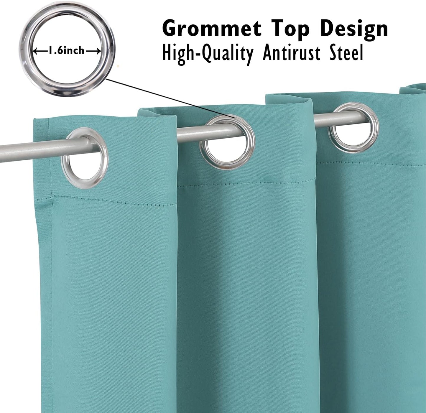 ChrisDowa Blackout Curtains 48 inches Long for Bedroom - 2 Panels Set Grommet Thermal Insulated Room Darkening Curtains for Living Room (Aqua, 42 x 48 Inch)