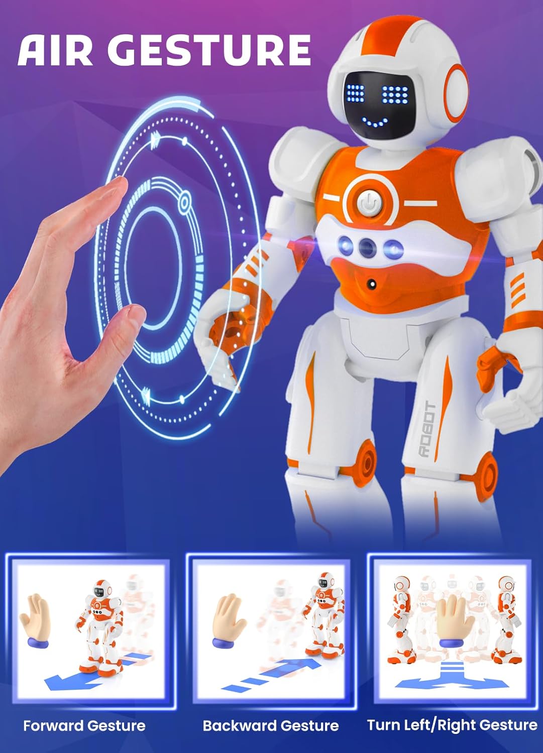 Robot Toys for Kids,Programmable Remote Control Smart Walking Dancing Robot Toy with Gesture & Sensing for Age 4 5 6 7 8 9 10 Year Old Boys for Birthday Present,Orange
